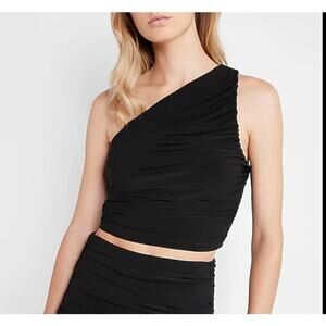 Express Black Ruched One Shoulder Top Large
